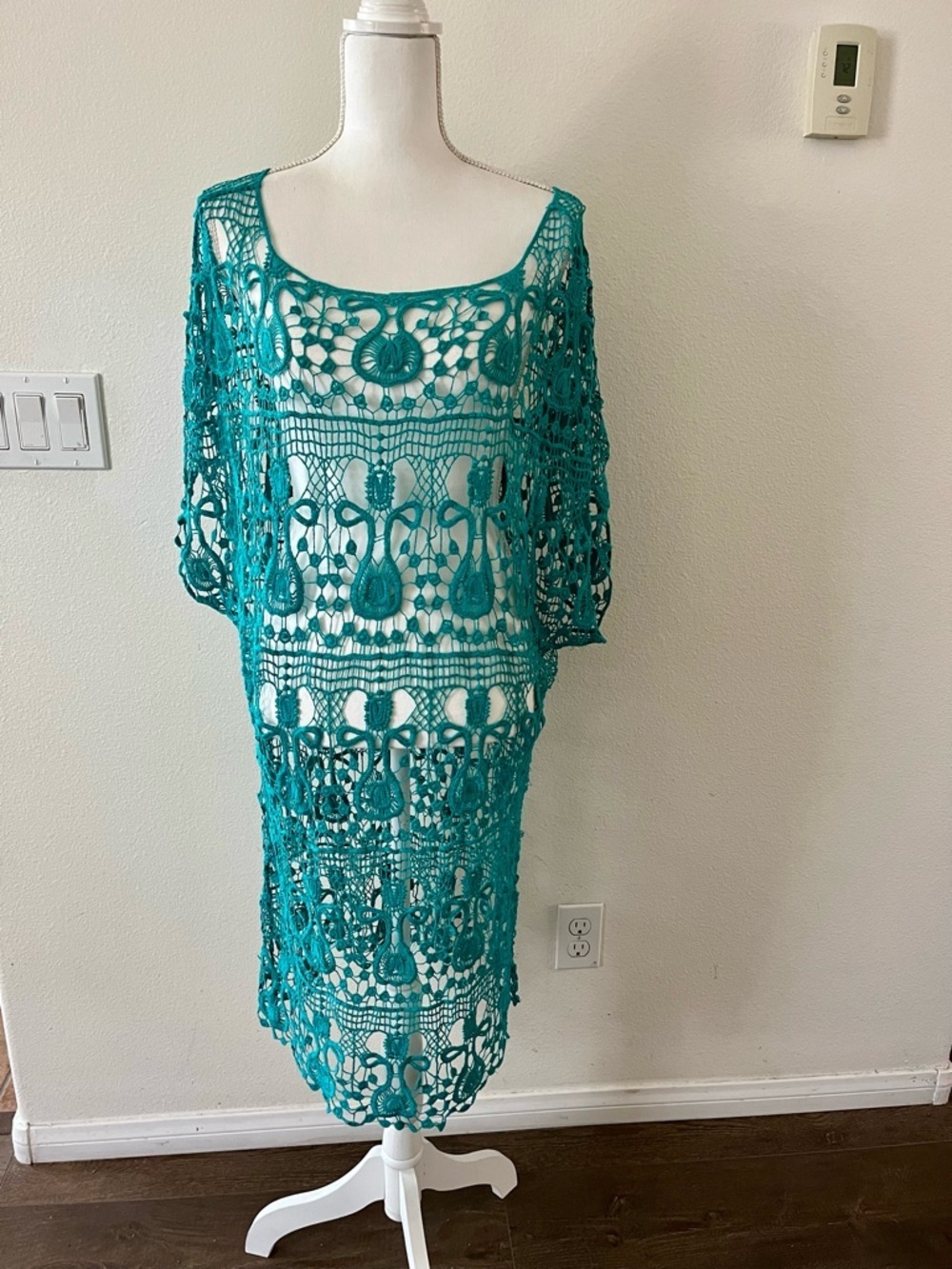Turquoise Crochet Swim Cover-Up Dress